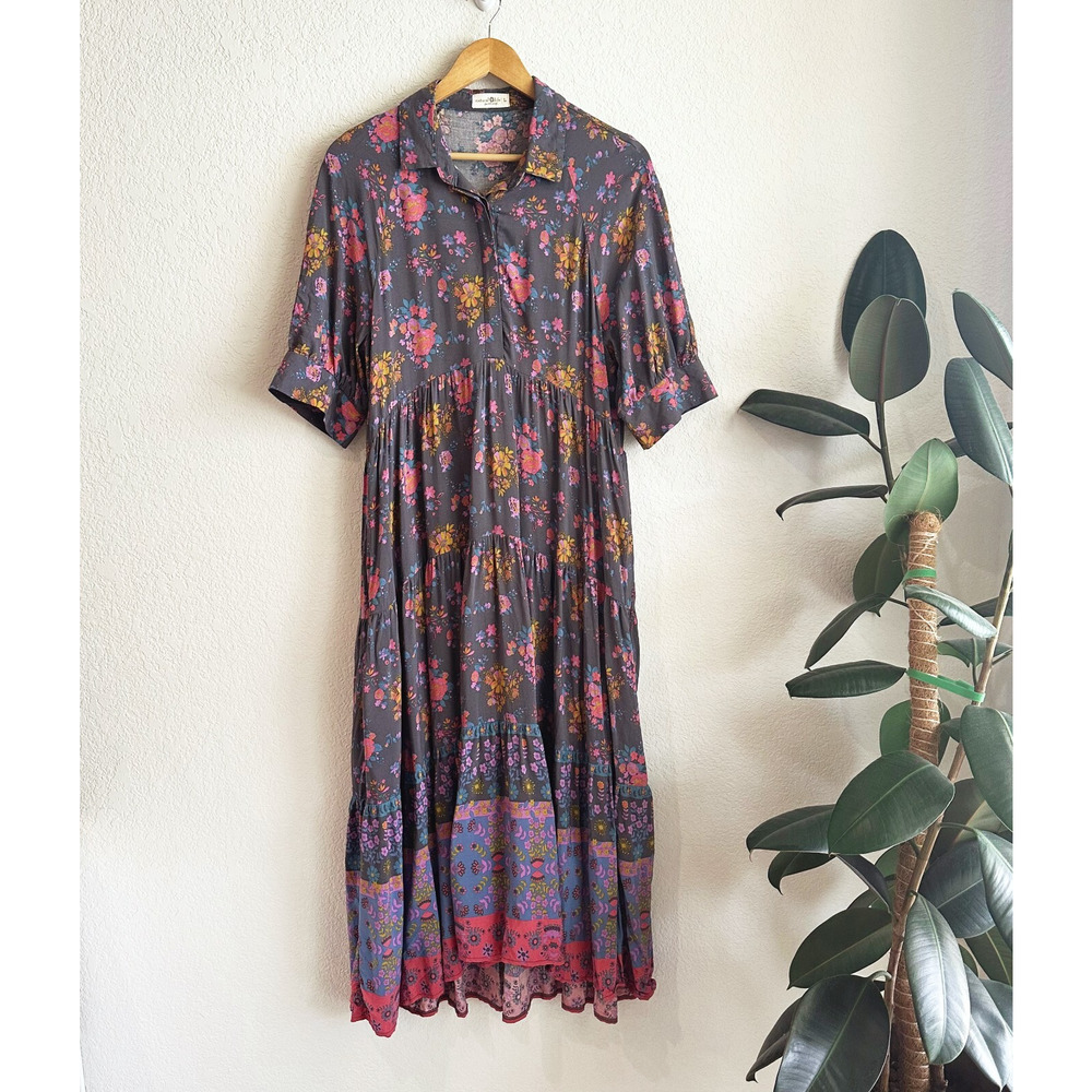 NATURAL LIFE Floral Midi Dress - Gray and Pink